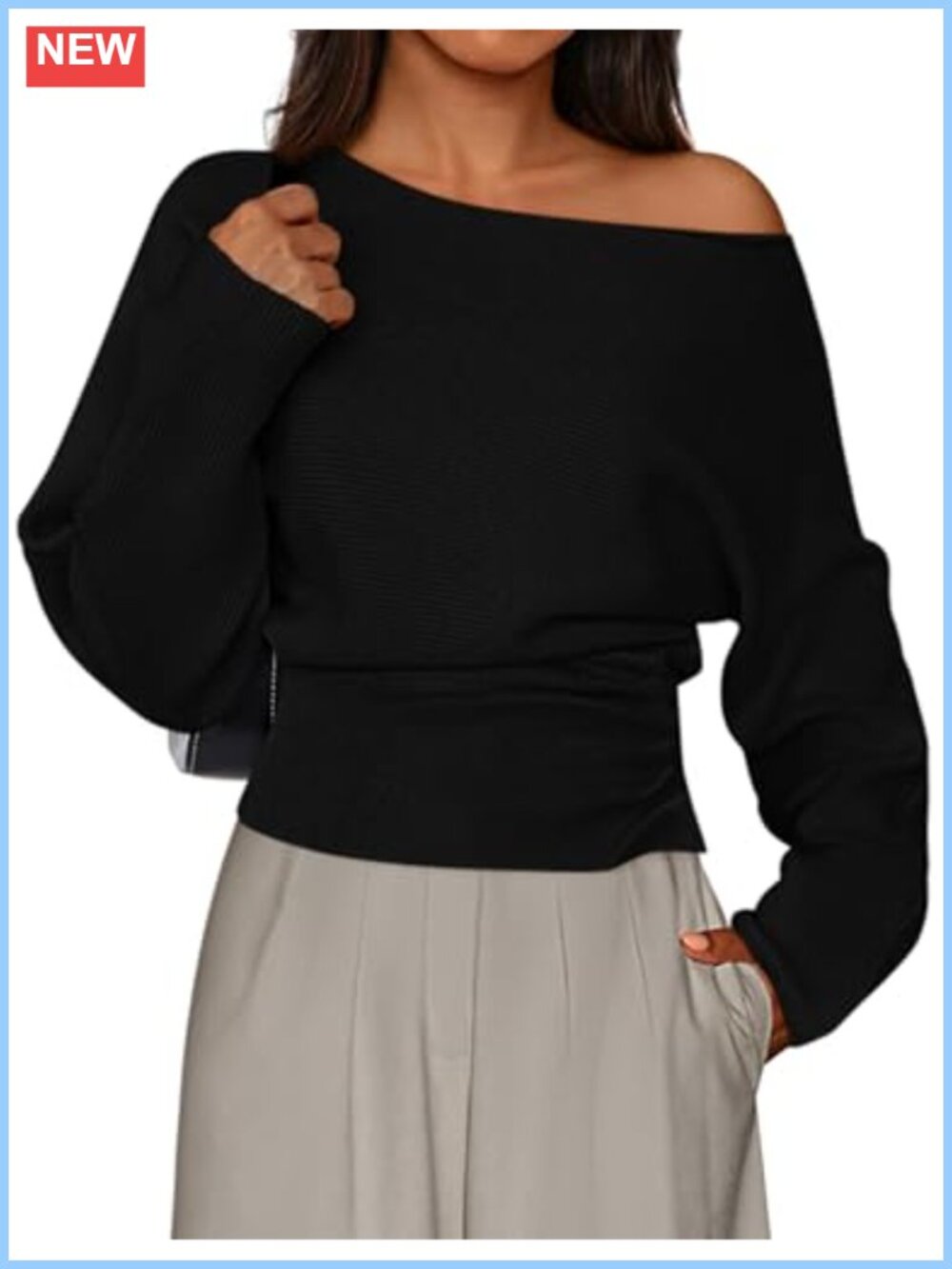 Off Shoulder Ribbed Knit Pullover Sweater for Women Fall Going Out Top